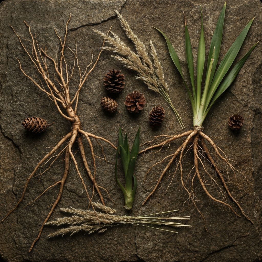 Botanische Wurzeln und Elemente